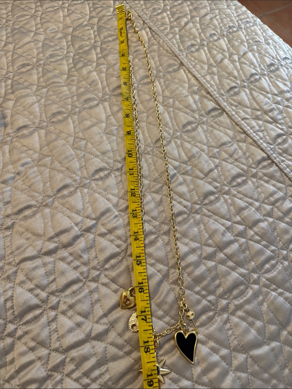 J. Crew Gold Chain Necklace with Black Heart and Star Charms